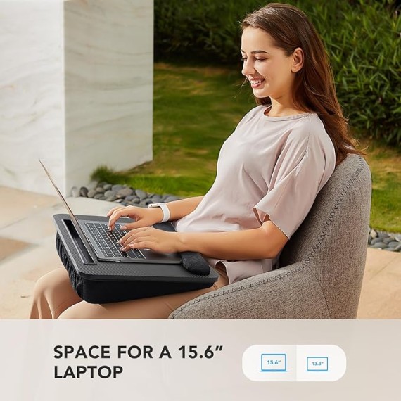Lap Laptop Desk - Portable Lap Desk with Cushion, Fits up to 15.6 inch Laptop, with Anti-Slip Strip & Storage Function for Home Office Students Use as Computer Laptop Stand - Black, HNLD12B