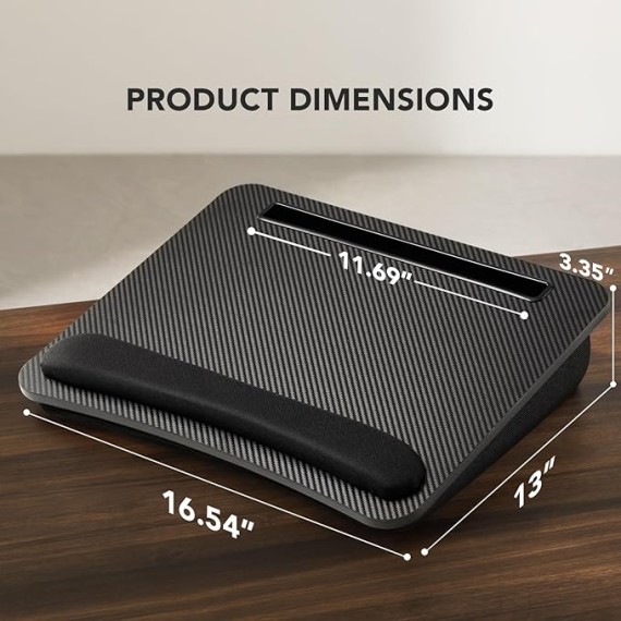 Lap Laptop Desk - Portable Lap Desk with Cushion, Fits up to 15.6 inch Laptop, with Anti-Slip Strip & Storage Function for Home Office Students Use as Computer Laptop Stand - Black, HNLD12B