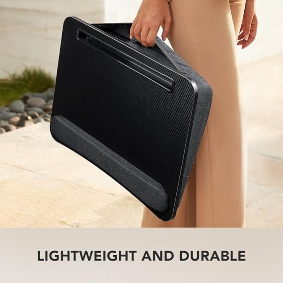 Lap Laptop Desk - Portable Lap Desk with Cushion, Fits up to 15.6 inch Laptop, with Anti-Slip Strip & Storage Function for Home Office Students Use as Computer Laptop Stand - Black, HNLD12B