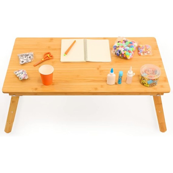 Adjustable Large Size Laptop Desk,Bamboo Lap Table Bed Tray,Foldable 4 Legs Serving Tray Working, Eating and Gaming for Bed,Couch,Floor， 33.5x17.7in