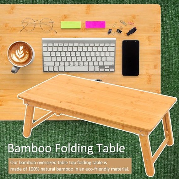 Adjustable Large Size Laptop Desk,Bamboo Lap Table Bed Tray,Foldable 4 Legs Serving Tray Working, Eating and Gaming for Bed,Couch,Floor， 33.5x17.7in
