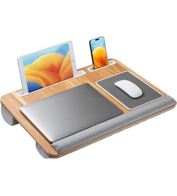Lap Desk, Home Office Laptop Desk Fits up to 17 inches Laptop with Mouse Pad, Wrist Pad, Tablet, Pen & Phone Holder, Laptop Stand for Reading, Writing and Working, Wood Grain (TZLD3)