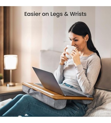 Lap Desk, Home Office Laptop Desk Fits up to 17 inches Laptop with Mouse Pad, Wrist Pad, Tablet, Pen & Phone Holder, Laptop Stand for Reading, Writing and Working, Wood Grain (TZLD3)