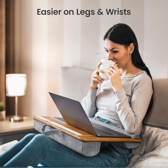 Lap Desk, Home Office Laptop Desk Fits up to 17 inches Laptop with Mouse Pad, Wrist Pad, Tablet, Pen & Phone Holder, Laptop Stand for Reading, Writing and Working, Wood Grain (TZLD3)