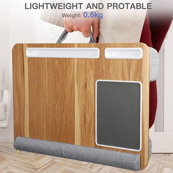 Lap Desk, Home Office Laptop Desk Fits up to 17 inches Laptop with Mouse Pad, Wrist Pad, Tablet, Pen & Phone Holder, Laptop Stand for Reading, Writing and Working, Wood Grain (TZLD3)