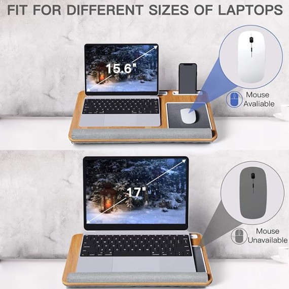 Lap Desk, Home Office Laptop Desk Fits up to 17 inches Laptop with Mouse Pad, Wrist Pad, Tablet, Pen & Phone Holder, Laptop Stand for Reading, Writing and Working, Wood Grain (TZLD3)