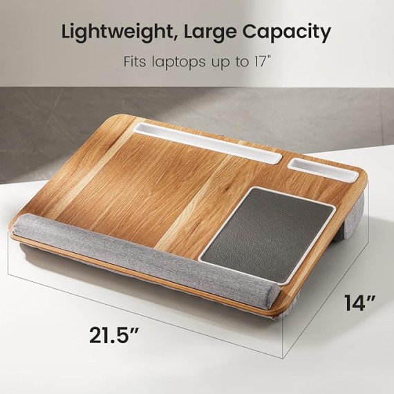 Lap Desk, Home Office Laptop Desk Fits up to 17 inches Laptop with Mouse Pad, Wrist Pad, Tablet, Pen & Phone Holder, Laptop Stand for Reading, Writing and Working, Wood Grain (TZLD3)