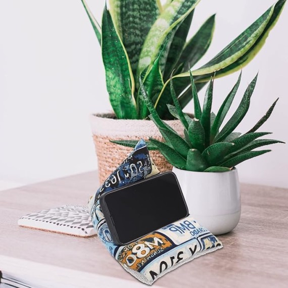 Design Random Stylish A Mobile Support Cushion Bed Pad Sofa Office Holder Cell Travel Beanbag Soft Multipurpose Desk Lap Supple Tablet Bracket for Reading Phone Canvas