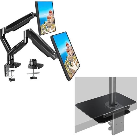 Dual Monitor Desk Mount fits 22” to 35” Ultrawide Computer Screen with Mount Reinforcement Steel Bracket Plate Fits Monitor Arm and Monitor Stand C Clamp Installation