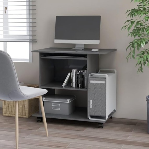 Computer Desk High Gloss Gray 31.5"x19.7"x29.5" Engineered Wood Gray (24.33KG/53.526LB) Desks