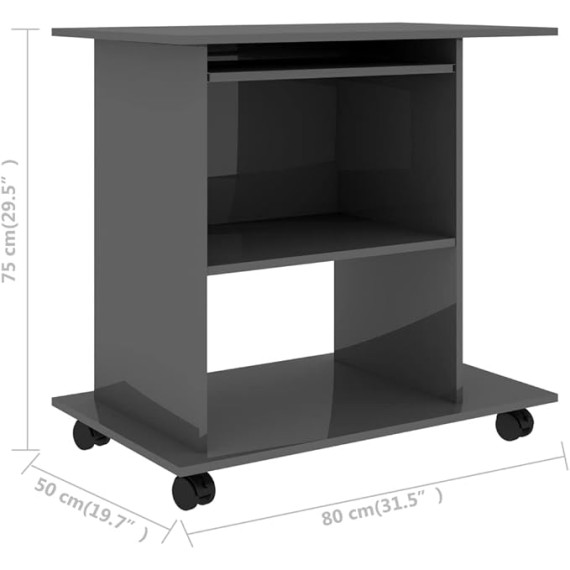 Computer Desk High Gloss Gray 31.5"x19.7"x29.5" Engineered Wood Gray (24.33KG/53.526LB) Desks