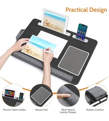 Lap Desk for Laptop with Cushion, Adjustable Laptop Desk for Bed - Fits Up to 17" Laptop, Computer Tray Table with Tablet & Phone Holder, Foldable Lap Desks for Adults with Mouse Pad & Wrist Rest