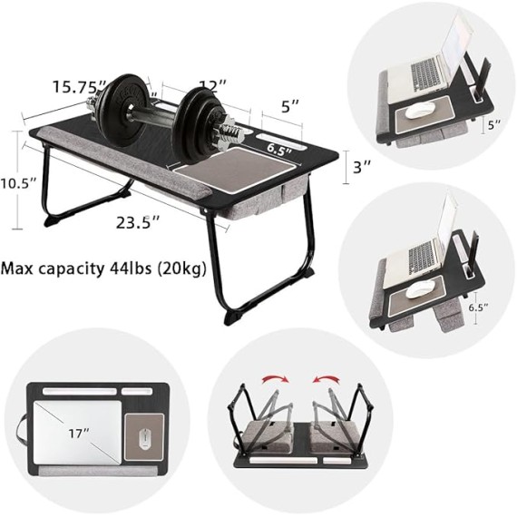 Lap Desk for Laptop with Cushion, Adjustable Laptop Desk for Bed - Fits Up to 17" Laptop, Computer Tray Table with Tablet & Phone Holder, Foldable Lap Desks for Adults with Mouse Pad & Wrist Rest