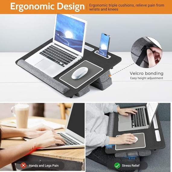 Lap Desk for Laptop with Cushion, Adjustable Laptop Desk for Bed - Fits Up to 17" Laptop, Computer Tray Table with Tablet & Phone Holder, Foldable Lap Desks for Adults with Mouse Pad & Wrist Rest