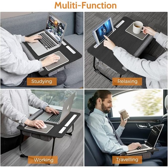 Lap Desk for Laptop with Cushion, Adjustable Laptop Desk for Bed - Fits Up to 17" Laptop, Computer Tray Table with Tablet & Phone Holder, Foldable Lap Desks for Adults with Mouse Pad & Wrist Rest