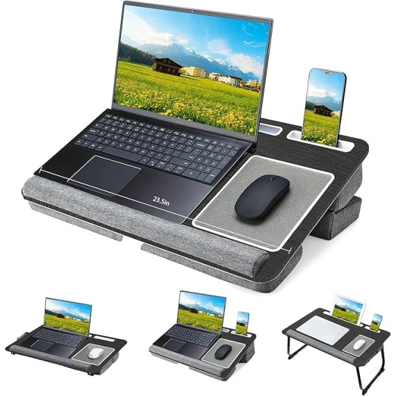 Lap Desk for Laptop with Cushion, Adjustable Laptop Desk for Bed - Fits Up to 17" Laptop, Computer Tray Table with Tablet & Phone Holder, Foldable Lap Desks for Adults with Mouse Pad & Wrist Rest