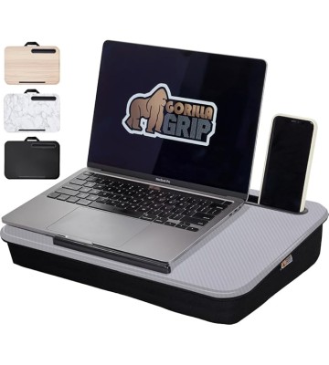 Laptop Lap Desk with Phone Holder, Pillow Cushion Desks Fit Laptops up to 15.6", Tray Ledge Keep Computers in Place, Portable Travel Workstation Essentials for Home, Dorm Room, Gray