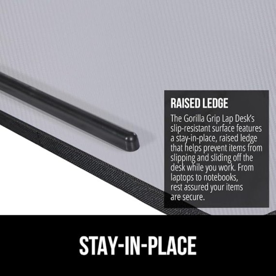 Laptop Lap Desk with Phone Holder, Pillow Cushion Desks Fit Laptops up to 15.6", Tray Ledge Keep Computers in Place, Portable Travel Workstation Essentials for Home, Dorm Room, Gray