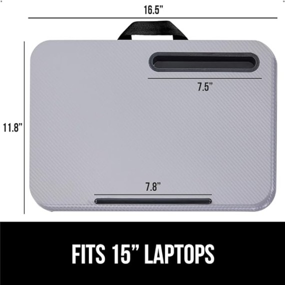 Laptop Lap Desk with Phone Holder, Pillow Cushion Desks Fit Laptops up to 15.6", Tray Ledge Keep Computers in Place, Portable Travel Workstation Essentials for Home, Dorm Room, Gray