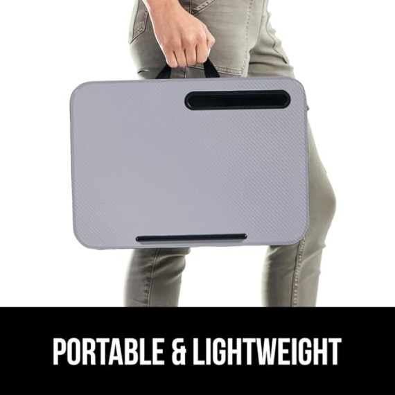 Laptop Lap Desk with Phone Holder, Pillow Cushion Desks Fit Laptops up to 15.6", Tray Ledge Keep Computers in Place, Portable Travel Workstation Essentials for Home, Dorm Room, Gray