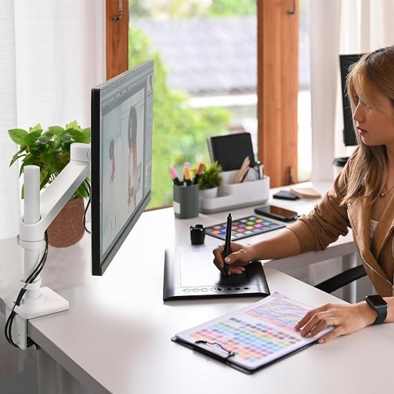 NX Single Monitor Arm, VESA Desk Mount – for Monitors Up to 34 Inches, 0 to 18 lbs – White