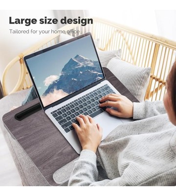 Lap Desk Laptop Bed Table: Fits up to 17 inch Laptops Pad Computer Lapdesk - Large Holding BedDesks with Soft Pillow and Storage Bag - Wooden Office Writing Bed Table