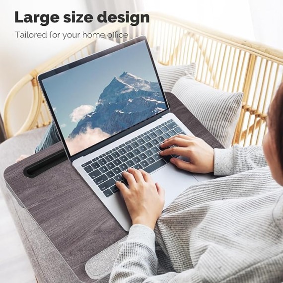 Lap Desk Laptop Bed Table: Fits up to 17 inch Laptops Pad Computer Lapdesk - Large Holding BedDesks with Soft Pillow and Storage Bag - Wooden Office Writing Bed Table