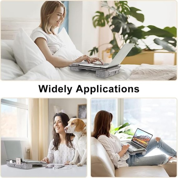 Lap Desk Laptop Bed Table: Fits up to 17 inch Laptops Pad Computer Lapdesk - Large Holding BedDesks with Soft Pillow and Storage Bag - Wooden Office Writing Bed Table