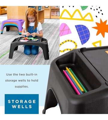 LAPGEAR Turtle Table Kids Activity Lap Desk Tray with Storage Wells for Snacks, Play, Classroom and Sensory Toys - Black - Pack of 8 - Style No. 20008