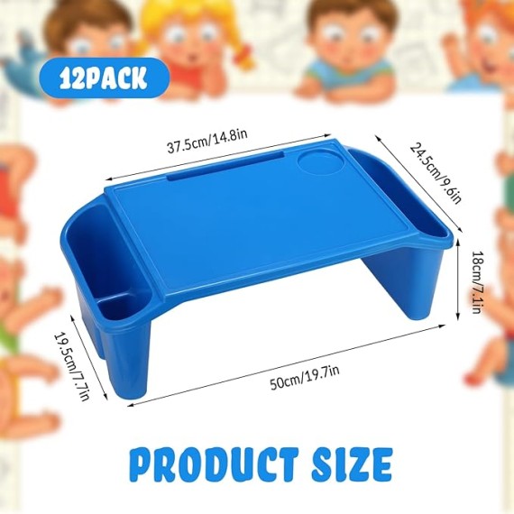 12 Pcs Kids Lap Desk Bulk Lap Tray Lap Table Bed Table Plastic Lap Desk with Extra Storage Space Activities Children Portable Lap Desk for Kids Students Work Study School Classroom (Blue)