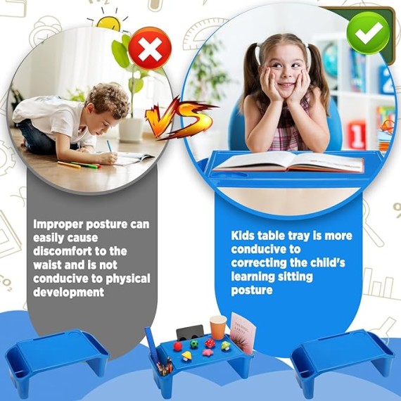 12 Pcs Kids Lap Desk Bulk Lap Tray Lap Table Bed Table Plastic Lap Desk with Extra Storage Space Activities Children Portable Lap Desk for Kids Students Work Study School Classroom (Blue)