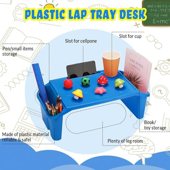 12 Pcs Kids Lap Desk Bulk Lap Tray Lap Table Bed Table Plastic Lap Desk with Extra Storage Space Activities Children Portable Lap Desk for Kids Students Work Study School Classroom (Blue)