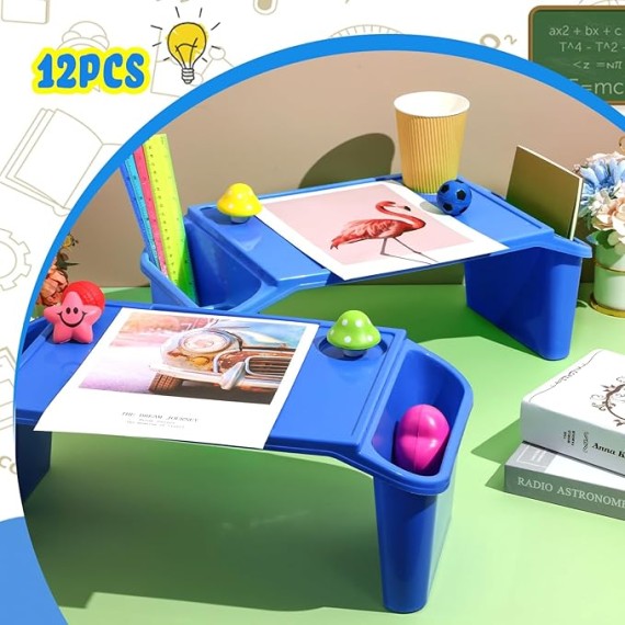 12 Pcs Kids Lap Desk Bulk Lap Tray Lap Table Bed Table Plastic Lap Desk with Extra Storage Space Activities Children Portable Lap Desk for Kids Students Work Study School Classroom (Blue)