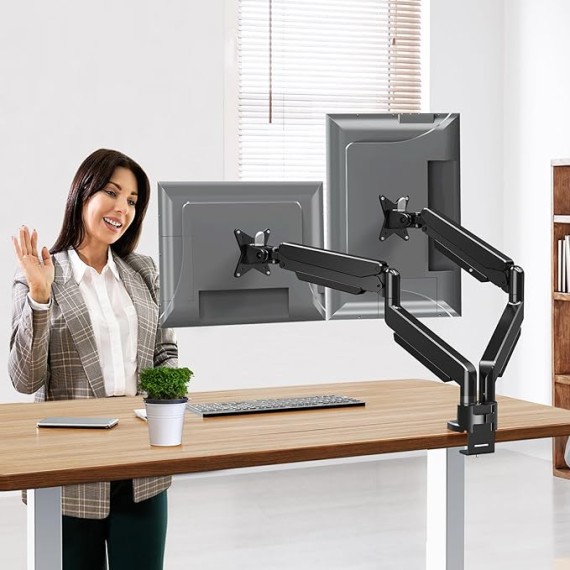 Dual Monitor Stand Fits Max 42 Inch Computer Screen, Heavy Duty Premium Monitor Mount for 2 Monitors, Each Arm Holds up to 33lbs, Ultrawide 2 Monitor Desk Mount, VESA Mount 75x75mm/100x100mm