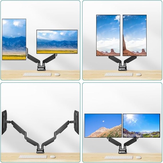 Dual Monitor Stand Fits Max 42 Inch Computer Screen, Heavy Duty Premium Monitor Mount for 2 Monitors, Each Arm Holds up to 33lbs, Ultrawide 2 Monitor Desk Mount, VESA Mount 75x75mm/100x100mm