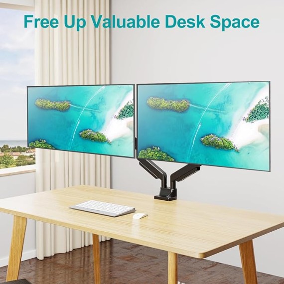 Dual Monitor Stand Fits Max 42 Inch Computer Screen, Heavy Duty Premium Monitor Mount for 2 Monitors, Each Arm Holds up to 33lbs, Ultrawide 2 Monitor Desk Mount, VESA Mount 75x75mm/100x100mm