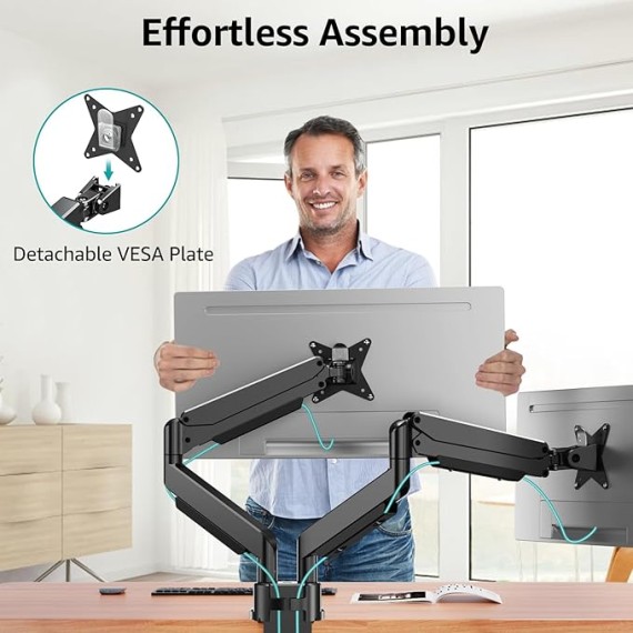 Dual Monitor Stand Fits Max 42 Inch Computer Screen, Heavy Duty Premium Monitor Mount for 2 Monitors, Each Arm Holds up to 33lbs, Ultrawide 2 Monitor Desk Mount, VESA Mount 75x75mm/100x100mm