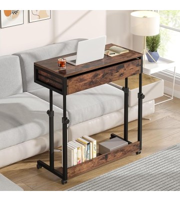 Laptop Wheels,Mobile Portable Drawers Couch Sofa Bed Side Table, Small Standing Desk for Home Office, Brown
