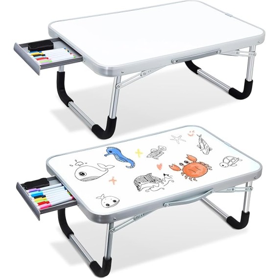 2 Pcs Lap Desk Kids Dry Erase Board for Kids 24" x 16" Foldable Study Desk Tray Kid Portable Lap Desk with Drawer Dry Eraser and Markers for Toddler Art Drawing Homework