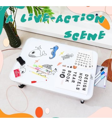 2 Pcs Lap Desk Kids Dry Erase Board for Kids 24" x 16" Foldable Study Desk Tray Kid Portable Lap Desk with Drawer Dry Eraser and Markers for Toddler Art Drawing Homework