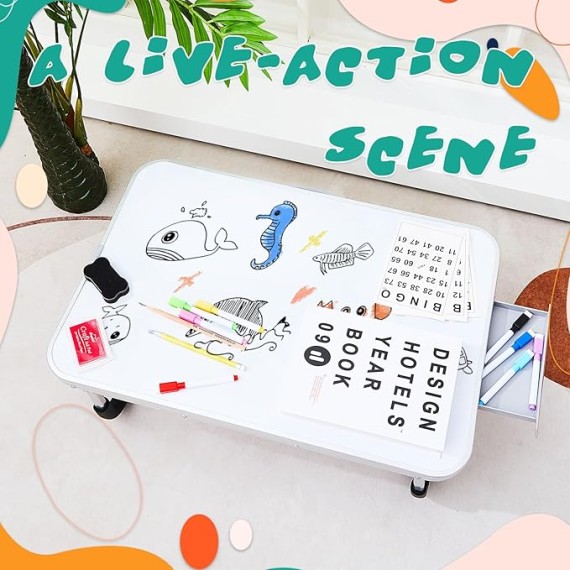 2 Pcs Lap Desk Kids Dry Erase Board for Kids 24" x 16" Foldable Study Desk Tray Kid Portable Lap Desk with Drawer Dry Eraser and Markers for Toddler Art Drawing Homework