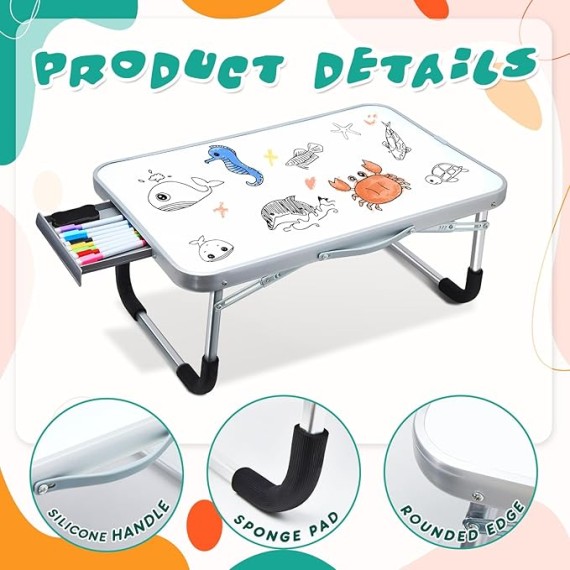 2 Pcs Lap Desk Kids Dry Erase Board for Kids 24" x 16" Foldable Study Desk Tray Kid Portable Lap Desk with Drawer Dry Eraser and Markers for Toddler Art Drawing Homework