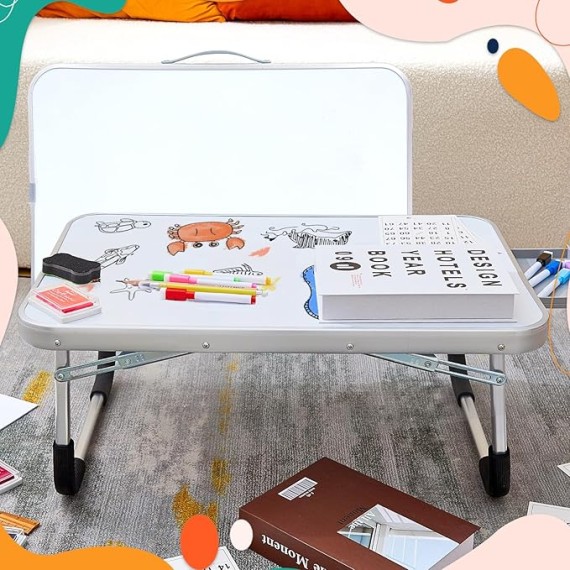 2 Pcs Lap Desk Kids Dry Erase Board for Kids 24" x 16" Foldable Study Desk Tray Kid Portable Lap Desk with Drawer Dry Eraser and Markers for Toddler Art Drawing Homework