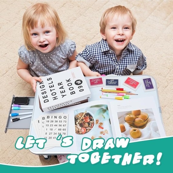 2 Pcs Lap Desk Kids Dry Erase Board for Kids 24" x 16" Foldable Study Desk Tray Kid Portable Lap Desk with Drawer Dry Eraser and Markers for Toddler Art Drawing Homework