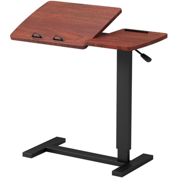 Foldable Movable Overbed Table, Hospital Bed Table, Tiltable Pneumatic Overbed Table with Hidden Wheels Adjustable Height, USB Laptop Cart&Rolling Tray Table, Medical Bedside Desk for Home Office