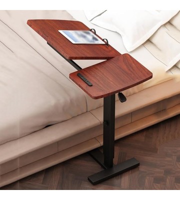 Foldable Movable Overbed Table, Hospital Bed Table, Tiltable Pneumatic Overbed Table with Hidden Wheels Adjustable Height, USB Laptop Cart&Rolling Tray Table, Medical Bedside Desk for Home Office
