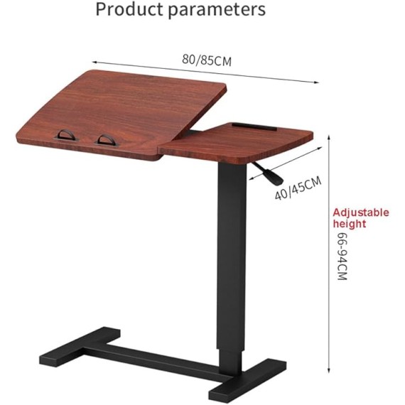 Foldable Movable Overbed Table, Hospital Bed Table, Tiltable Pneumatic Overbed Table with Hidden Wheels Adjustable Height, USB Laptop Cart&Rolling Tray Table, Medical Bedside Desk for Home Office