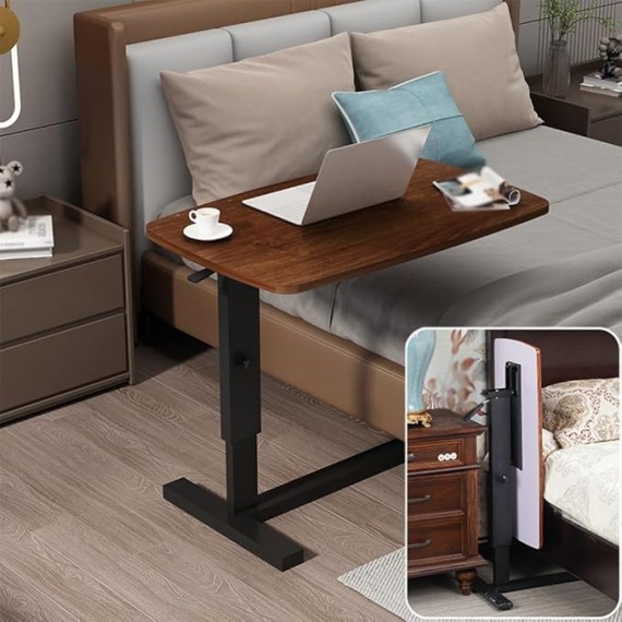 Foldable Movable Overbed Table, Hospital Bed Table, Tiltable Pneumatic Overbed Table with Hidden Wheels Adjustable Height, USB Laptop Cart&Rolling Tray Table, Medical Bedside Desk for Home Office