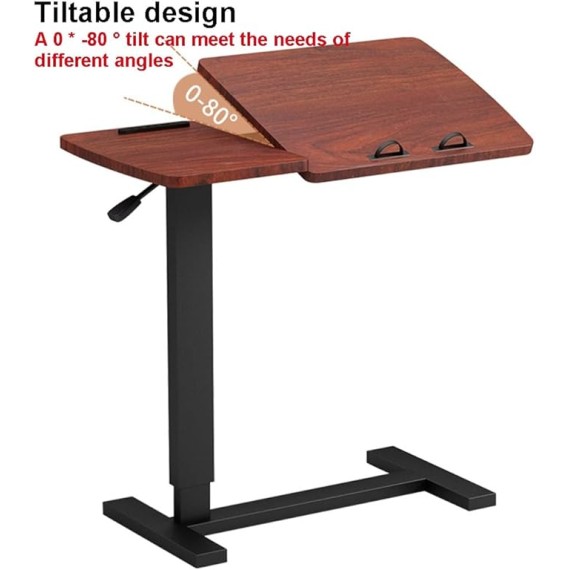 Foldable Movable Overbed Table, Hospital Bed Table, Tiltable Pneumatic Overbed Table with Hidden Wheels Adjustable Height, USB Laptop Cart&Rolling Tray Table, Medical Bedside Desk for Home Office