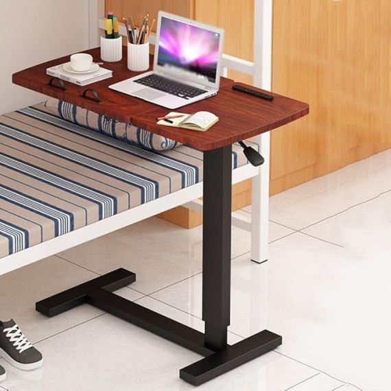 Foldable Movable Overbed Table, Hospital Bed Table, Tiltable Pneumatic Overbed Table with Hidden Wheels Adjustable Height, USB Laptop Cart&Rolling Tray Table, Medical Bedside Desk for Home Office